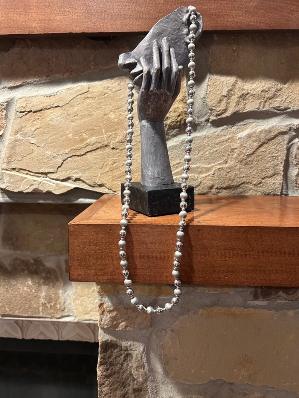 Long Bling Special Occasion Silver Tone Ball Beaded Necklace Coastal, wedding p